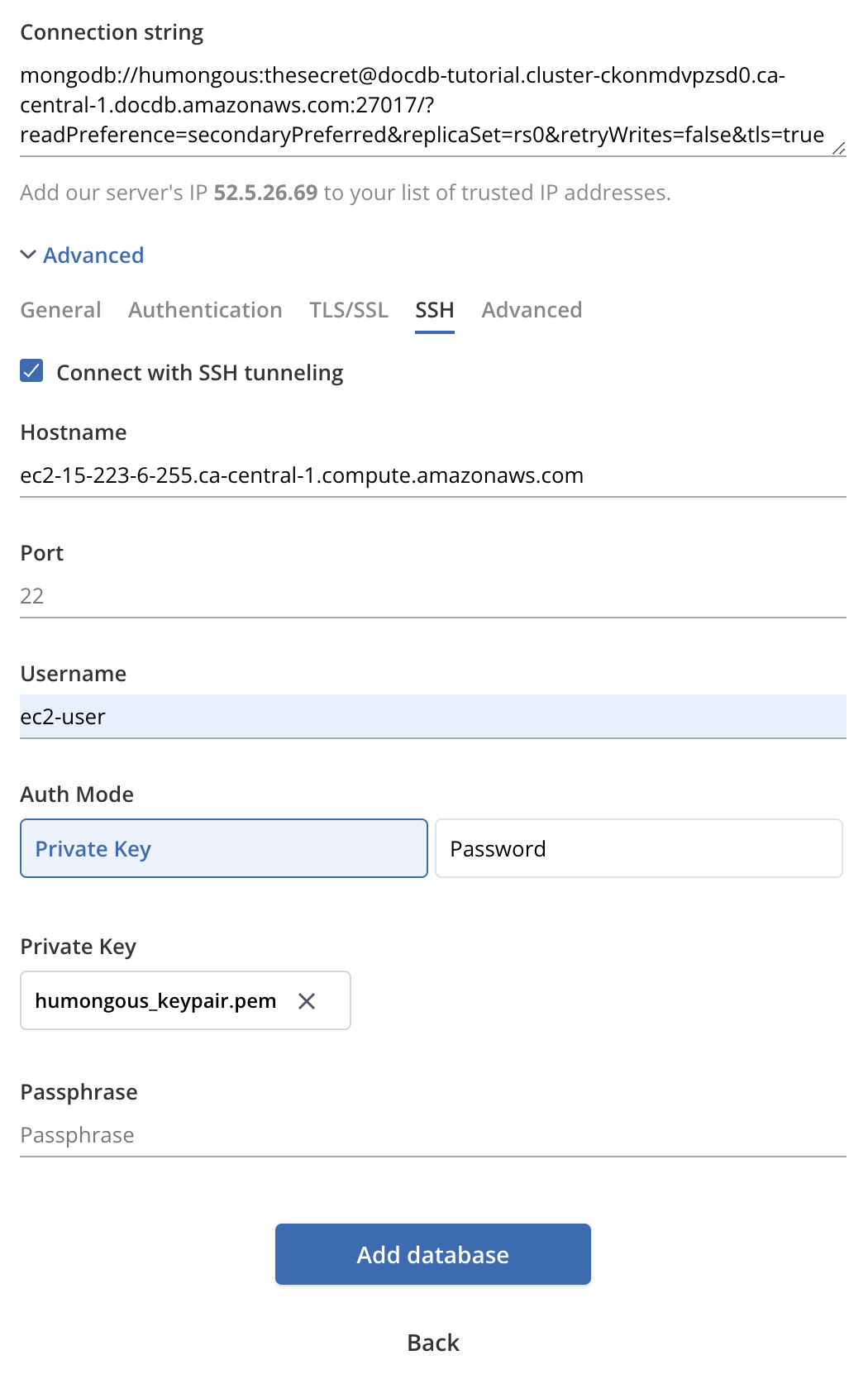 AWS DocumentDB SSH tunnel