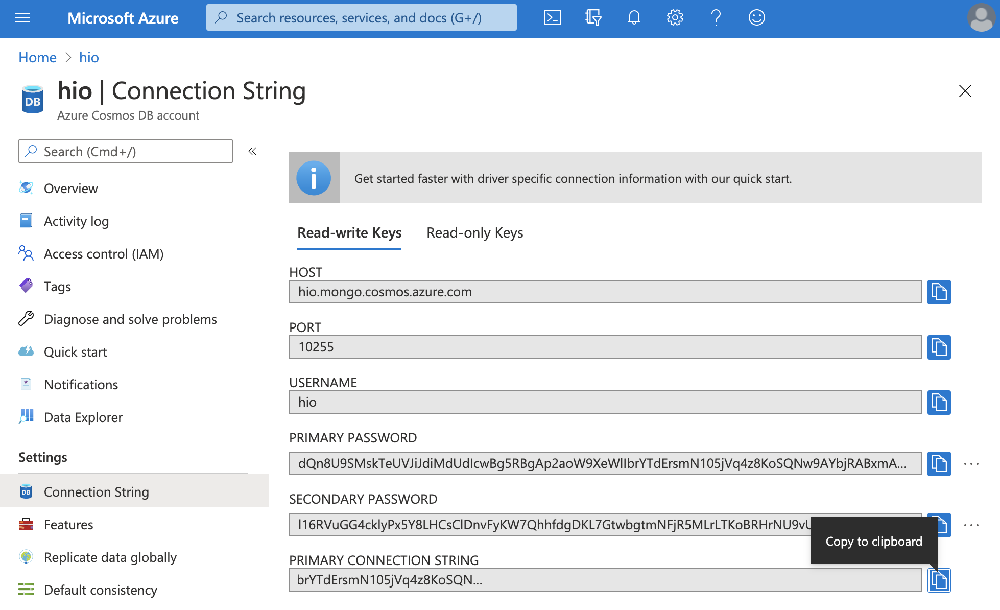 Cosmos DB connection string